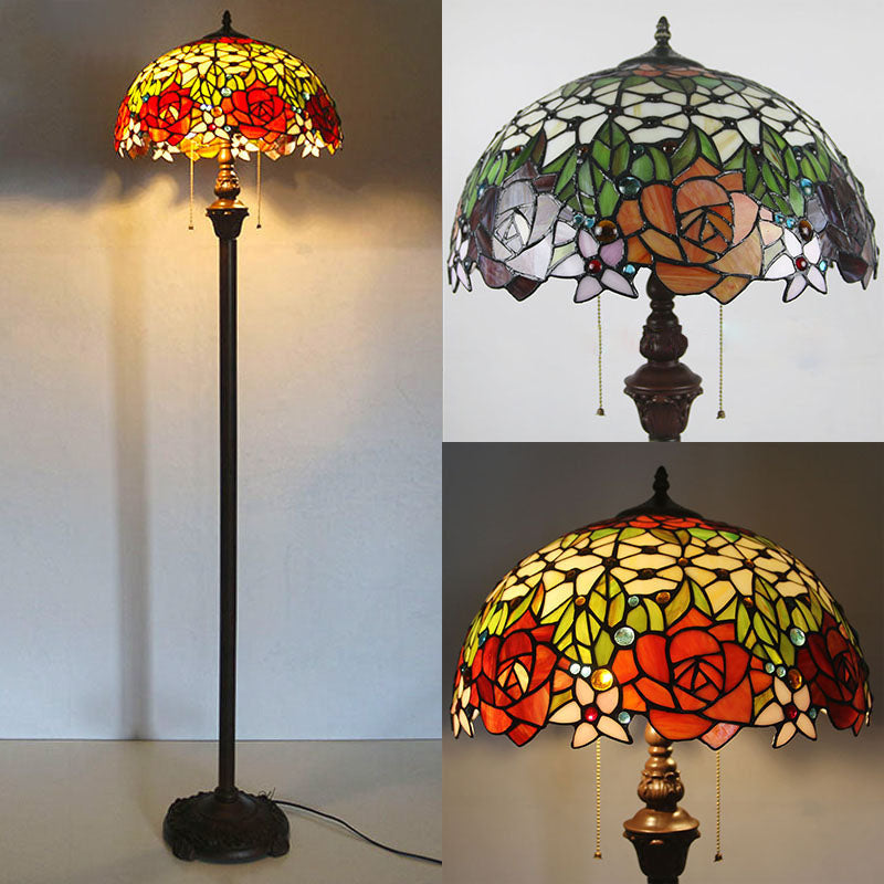 Tiffany Stained Glass Rose Dome Floor Lamp — 220V-240V For UK/AU