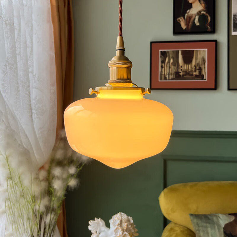 Nordic Vintage Brass Glass Lantern Pendant