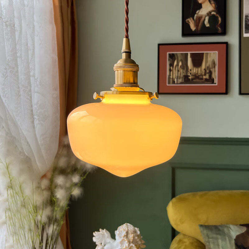 Nordic Vintage Brass Glass Lantern Pendant