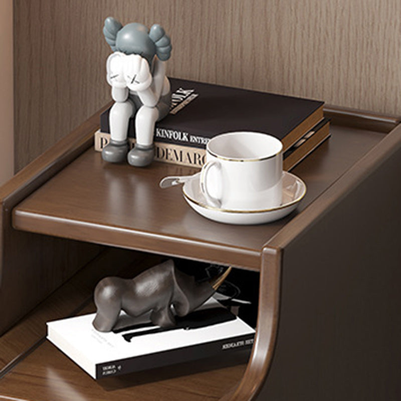 Minimalist Narrow Wood 2-Drawer Nightstand — Without USB / Begonia Wood Color