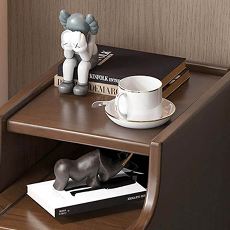 Minimalist Narrow Wood 2-Drawer Nightstand — Without USB / Begonia Wood Color