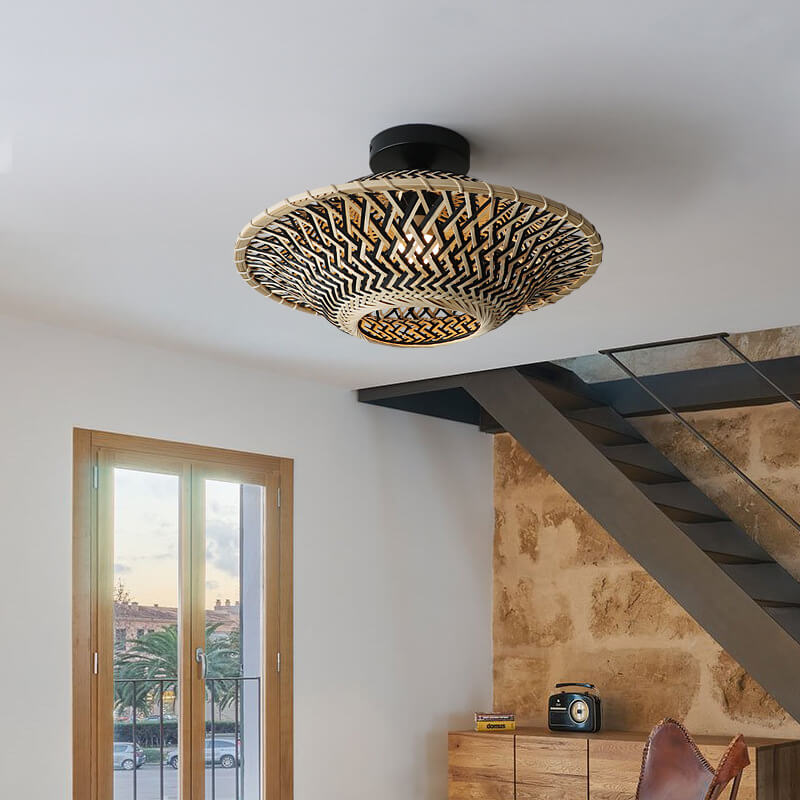 Chinese Zen Bamboo Flying Saucer Ceiling Light
