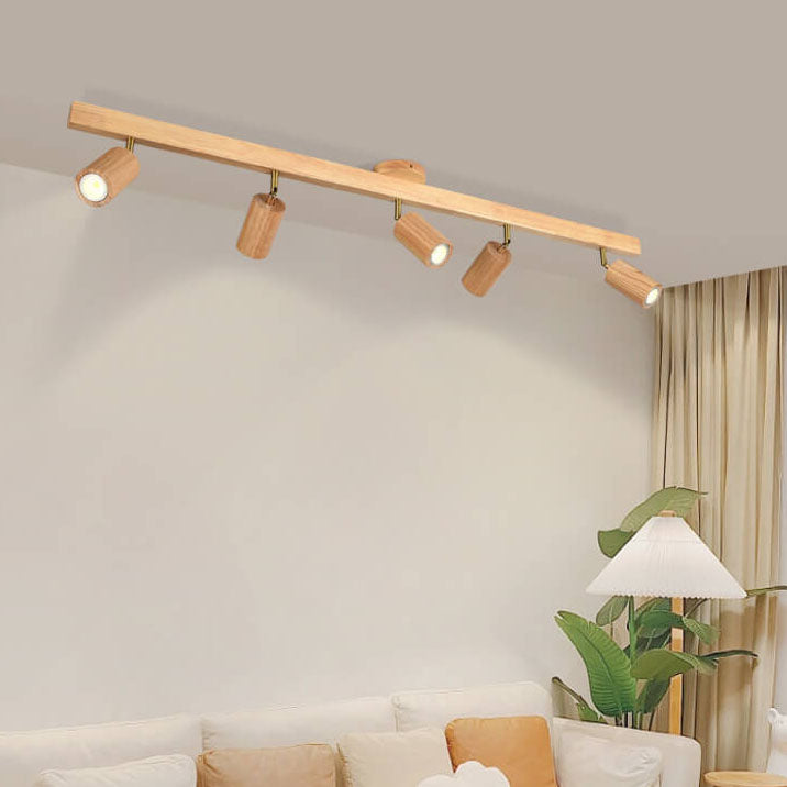 Japanese Wooden Track LED Semi-Flush Ceiling Light