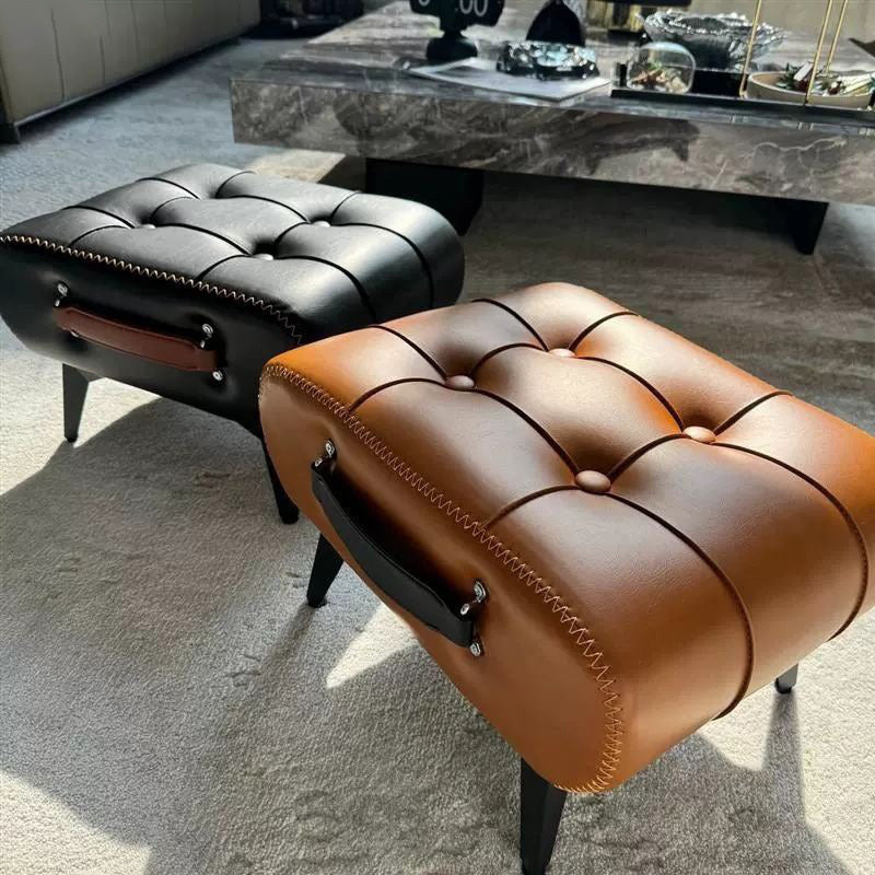 Luxury Rectangular Leather Alloy Stool