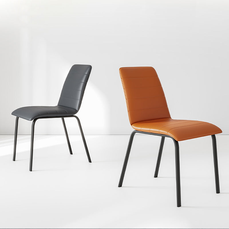 Minimalist Striped Leather Steel Dining Chair