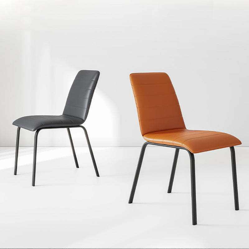 Minimalist Striped Leather Steel Dining Chair — Orange