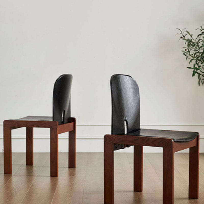 Vintage Curved Ash Wood Leather Dining Chair