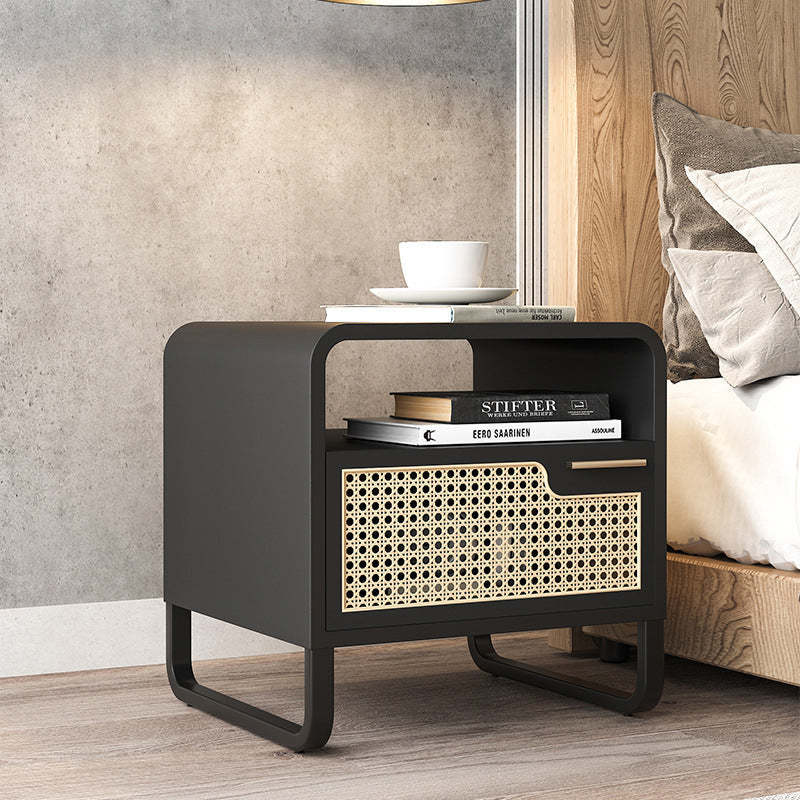 Minimalist Wood Rattan 1-Drawer Nightstand