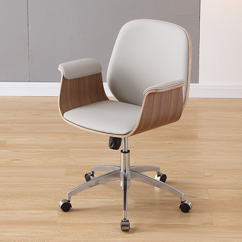Contemporary Microfiber Leather Wood Grain Swivel Desk Chair