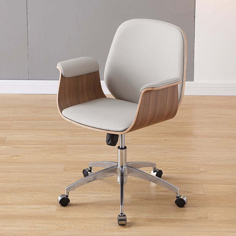 Contemporary Microfiber Leather Wood Grain Swivel Desk Chair — White / Microfiber Leather