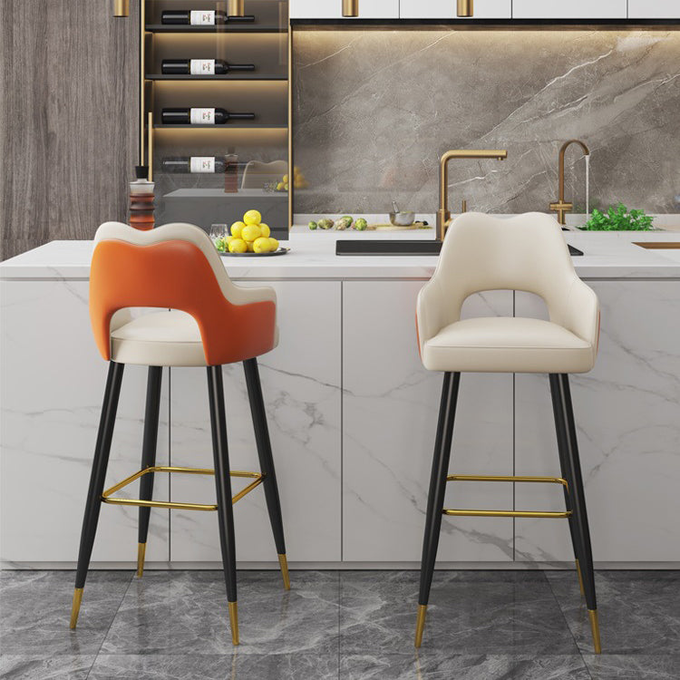 Minimalist Wave-Back Leather Steel Bar Stool