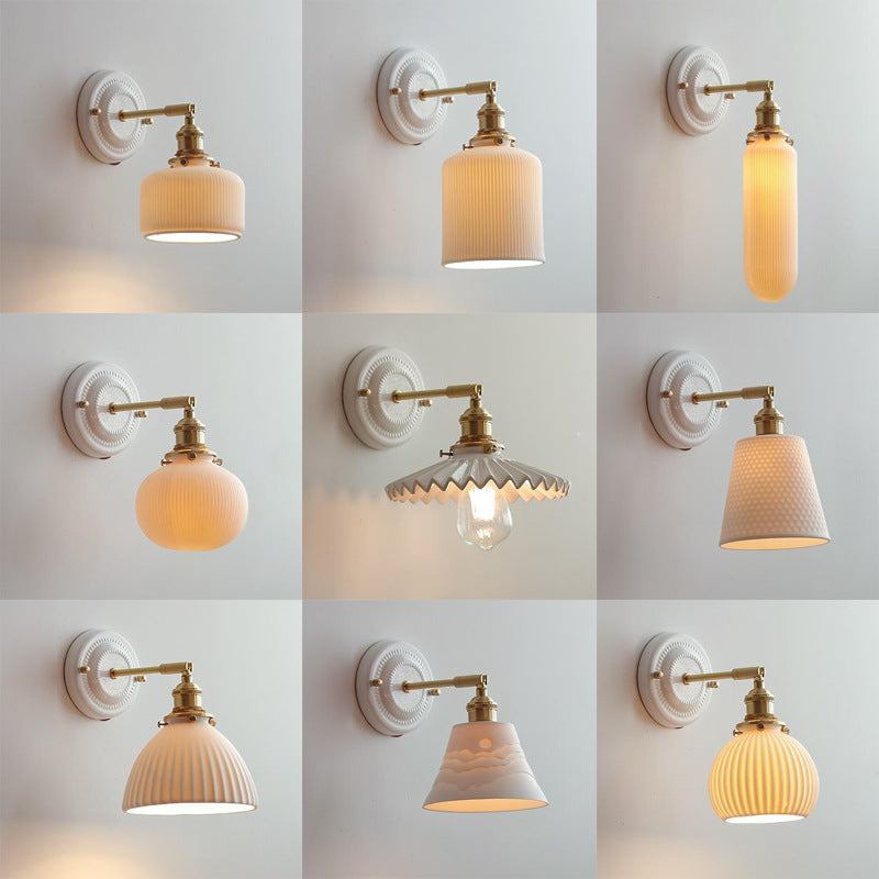 Vintage Japanese Ceramic Brass Sconce — H / 220V-240V For UK/AU