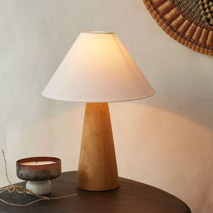 Japanese Vintage Cone Fabric Wood Table Lamp — 110V-120V For US/CA