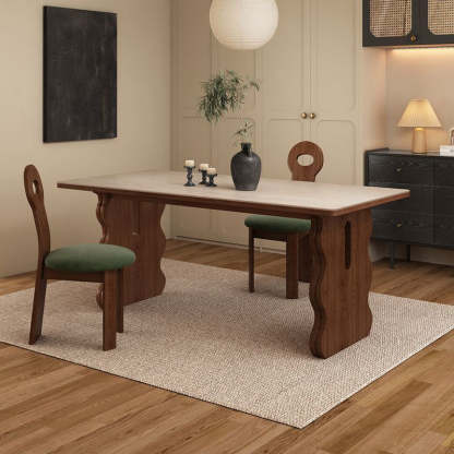 Retro Wave Wood Slate Dining Table — Black