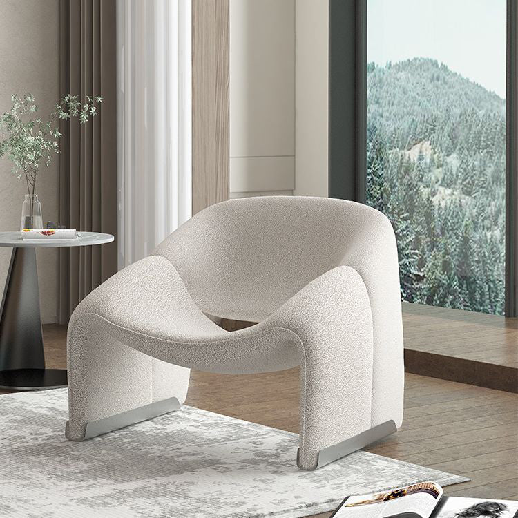 Scandinavian Curved Stainless Steel Lambswool Accent Chair