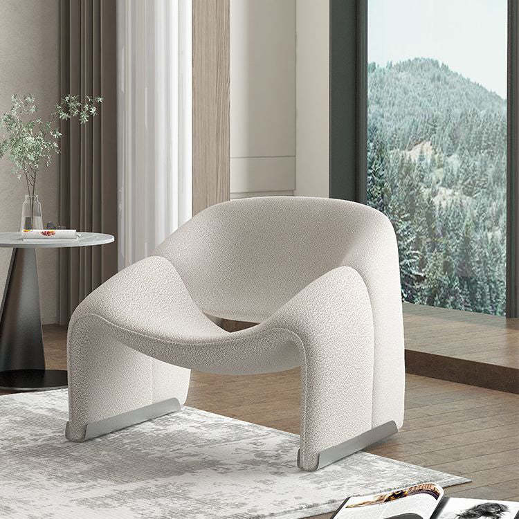 Scandinavian Curved Stainless Steel Lambswool Accent Chair