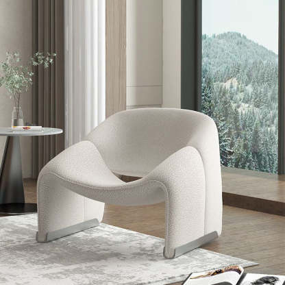 Scandinavian Curved Stainless Steel Lambswool Accent Chair