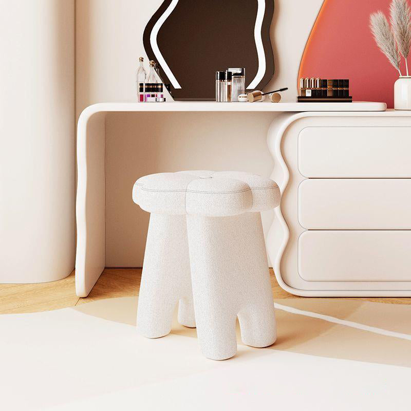 Modern Floral Lambswool Wood Vanity Stool