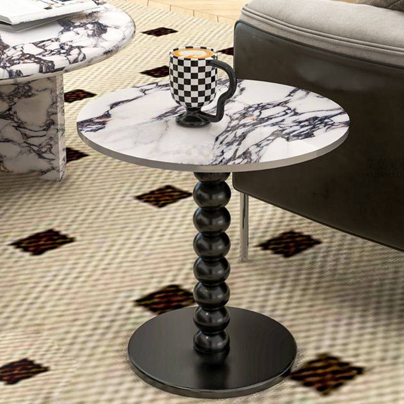 French Round Marble Wood End Table