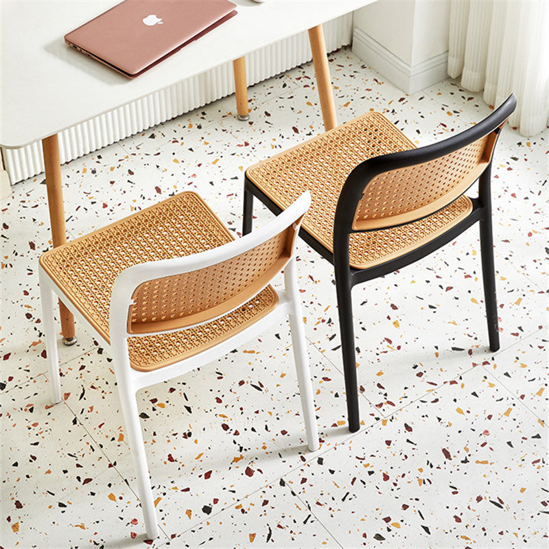Rattan-Look Plastic Stackable Dining Armchair