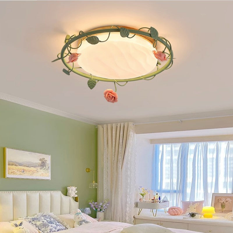 Lighom rubberwood leaf acrylic flush mount lighting for living room — Small / Round / Warm White (3000K)
