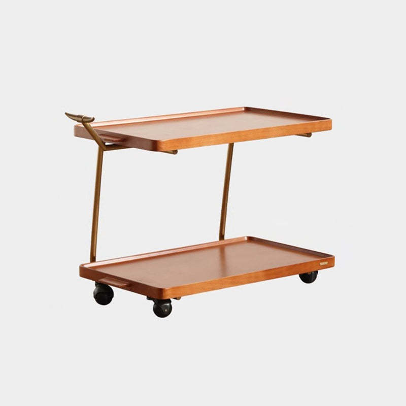 Retro Rubber Wood Stainless Steel Movable Side Table 2-Tier