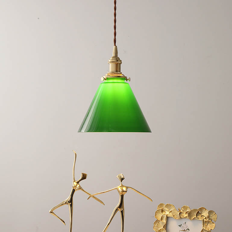 Retro Green Cone Glass Copper Pendant Light
