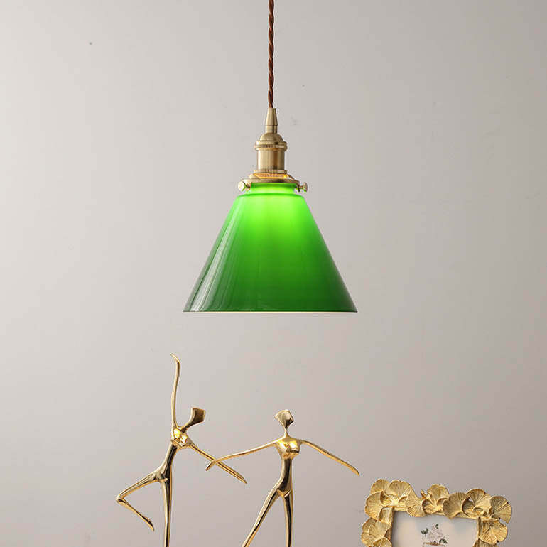 Retro Green Cone Glass Copper Pendant Light