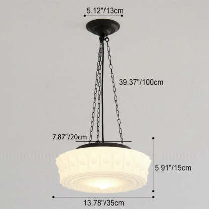 French Vintage White Jade Glass Drum LED Semi-Flush Light