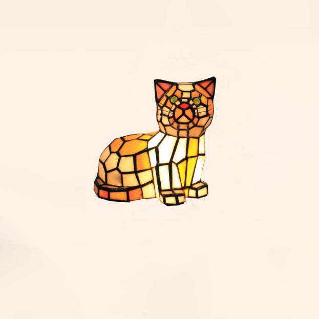 Traditional Tiffany Stained Glass Cat Table Lamp