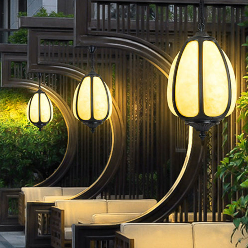 Art Deco Cast Aluminum Oval Pumpkin Pendant Light