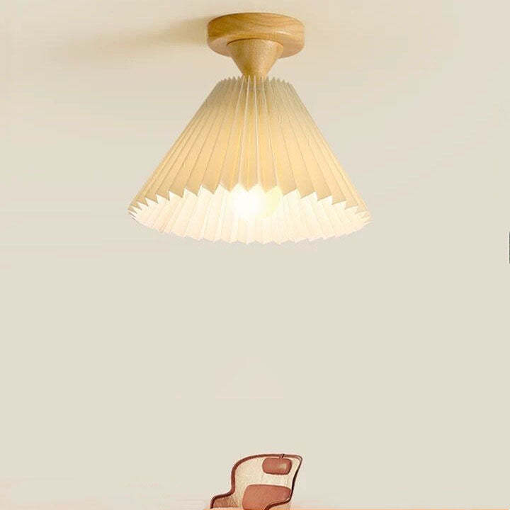 Japanese Log Pleated Umbrella Cone Ceiling Light