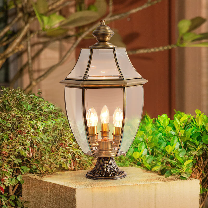 European Copper Clear Glass Lantern Post Landscape Light