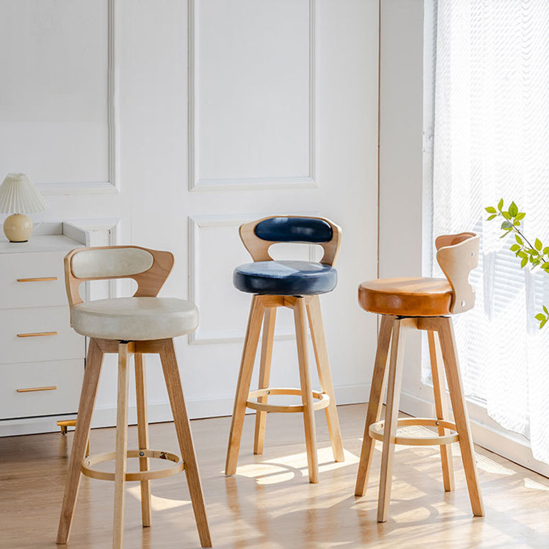 Contemporary Round PU Leather Bar Stool — Dark Green