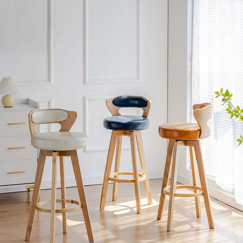 Contemporary Round PU Leather Bar Stool — Dark Green