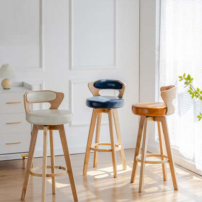 Contemporary Round PU Leather Bar Stool — Dark Green