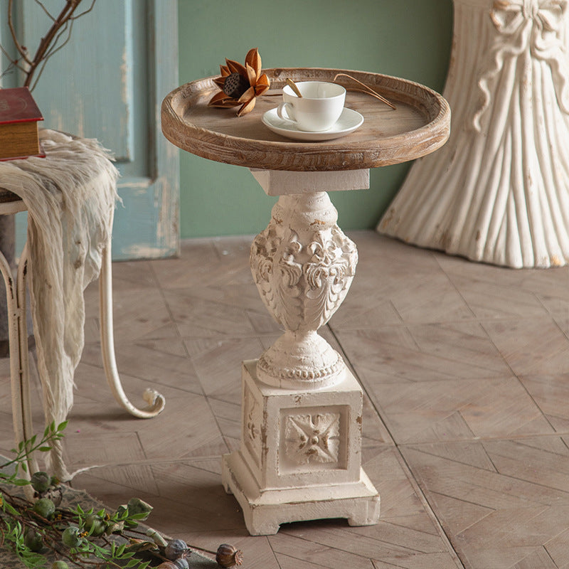 European Roman Column Carved Wood Side Table