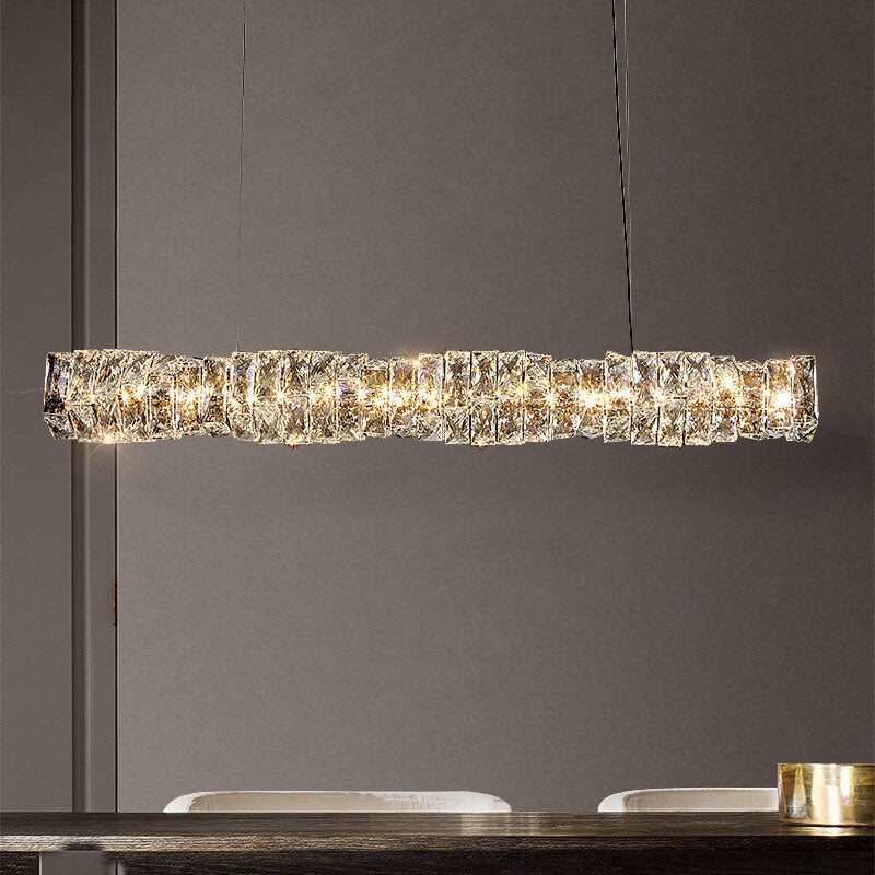 Modern Stainless Steel Crystal Strip LED Island Pendant