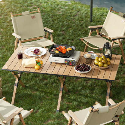 Scandinavian Alloy Wood Oxford Foldable Patio Dining Chair — Black Chair Frame - Black Fabric