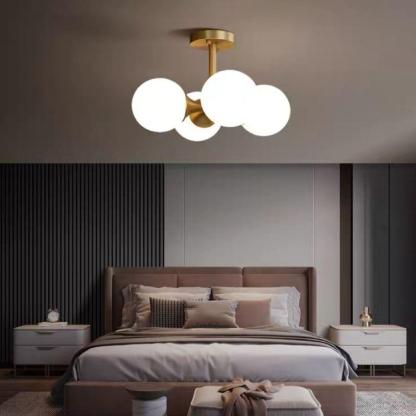Mid-Century Gold Glass Globe Ball Chandelier