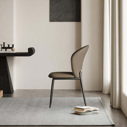 Modern Fiber Leather Metal Dining Chair — Khaki Color