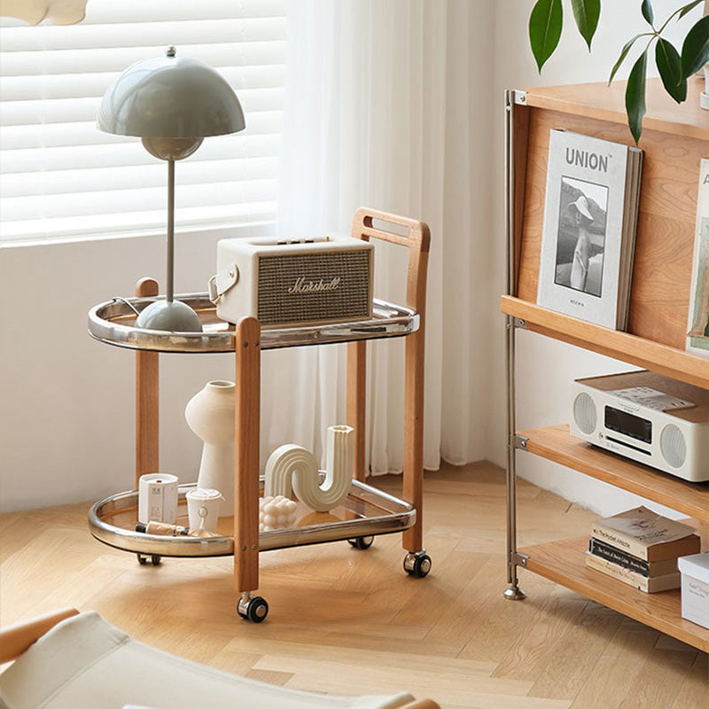 Minimalist Wood Glass Swivel Trolley End Table