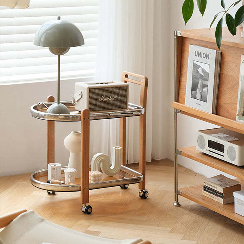 Minimalist Wood Glass Swivel Trolley End Table