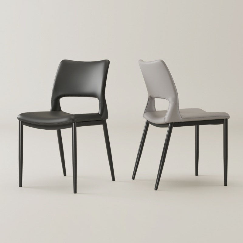 Nordic Curved Leather Hollow Square Dining Chair — Black