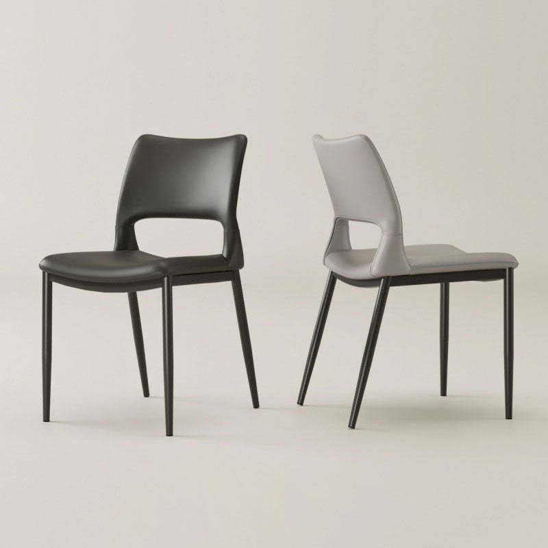 Nordic Curved Leather Hollow Square Dining Chair — Black