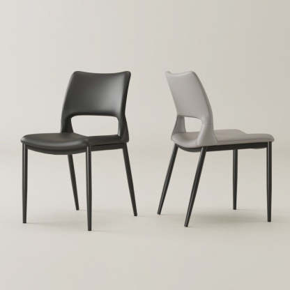 Nordic Curved Leather Hollow Square Dining Chair — Black