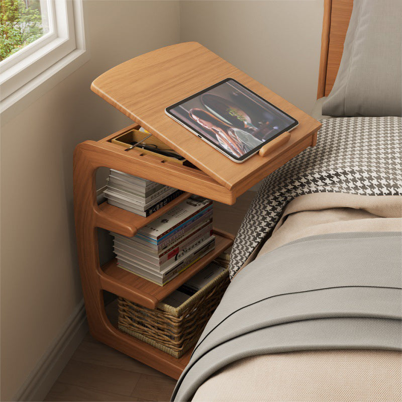 Japanese Wood Flip Cover 4-Tier End Table
