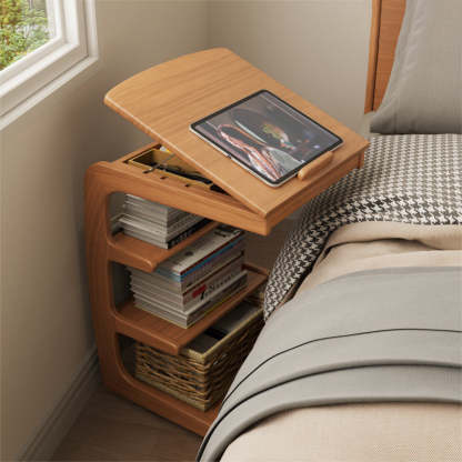 Japanese Wood Flip Cover 4-Tier End Table