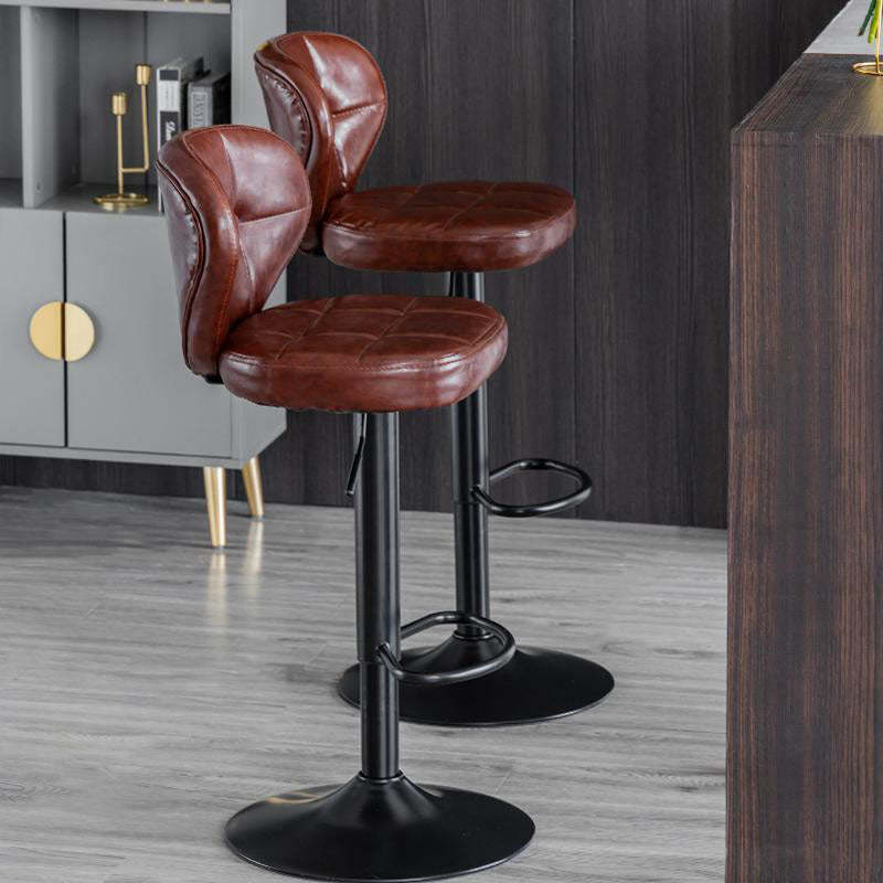 Minimalist Leather Metal Bar Stool — Electroplated Stool Legs / Dark Blue