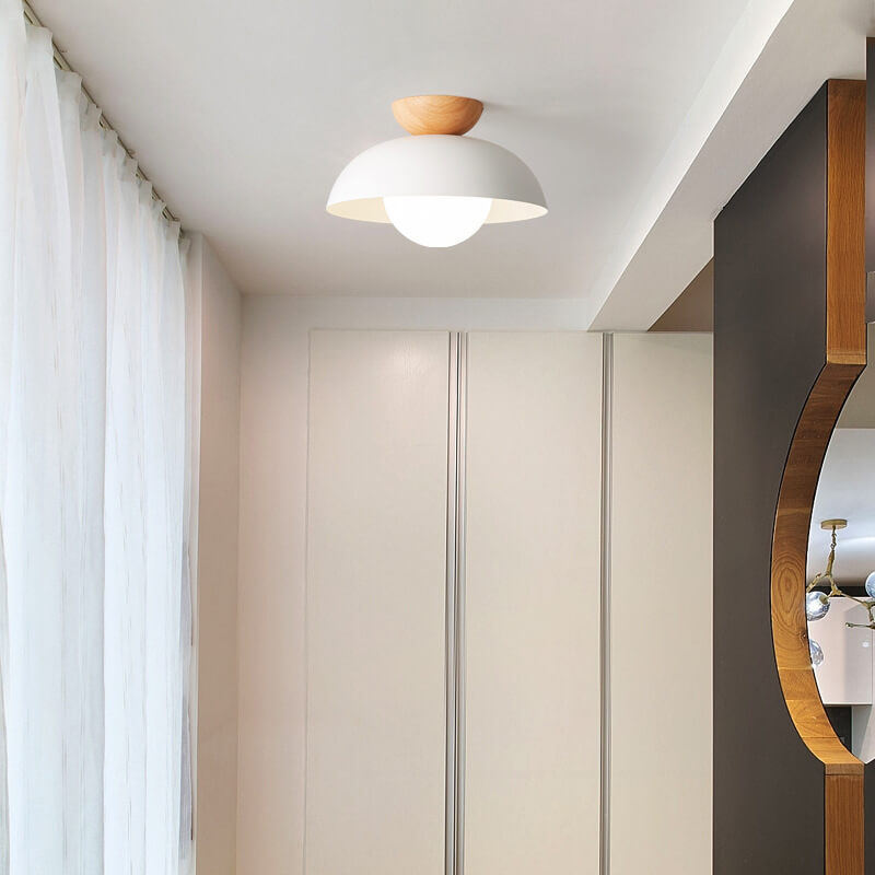 Nordic Round Dome Iron Glass Semi-Flush Ceiling Light